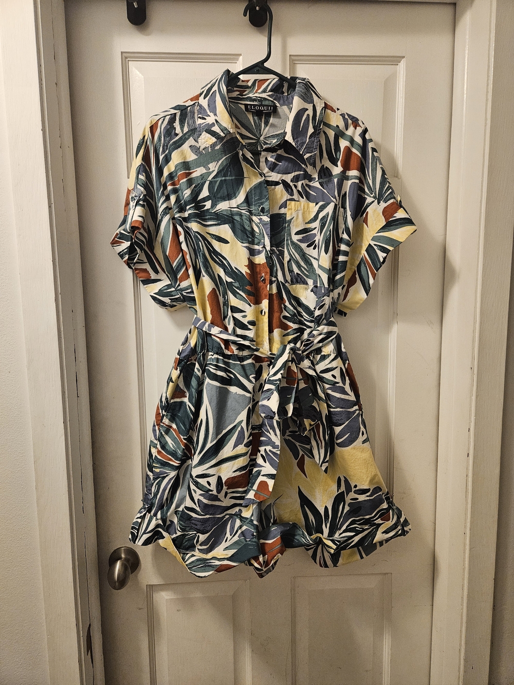 Eloquii Multicolor Tropical Print Short Sleeve Romper